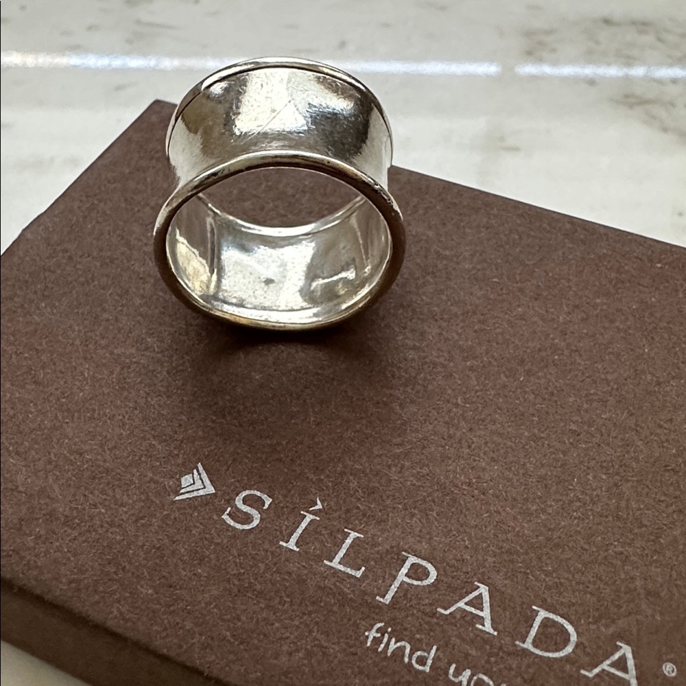 Silpada Cigar Cuff Ring Hammered Sterling Silver R0723 Hallmarked Size 7